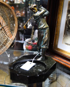 Figural Golfing Ashtray Marble and Bronze Patinated